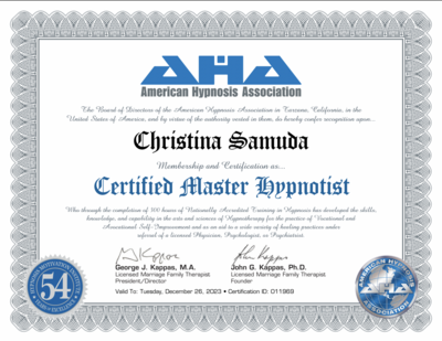Christina Samuda Certified Master Hypnotherapist