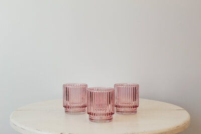 TE Inventory-Modern Ribbed Light Pink Glass Votive Candle Holders 056