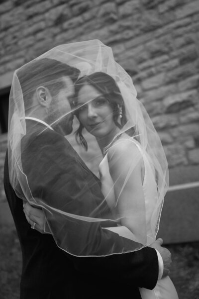 Portrait of a bride and groom in black and white