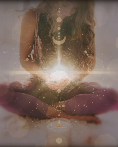 Luna Skye holding flower overlay with stars and moon