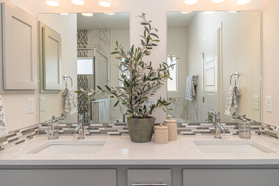 modern bathroom with organic plant staging