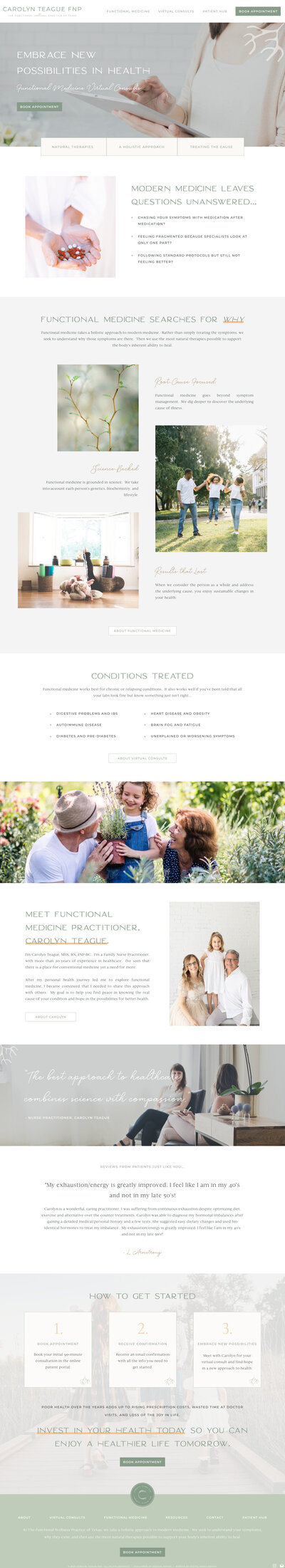 Custom Showit Website for Carolyn Teague FNP, a functional wellness nurse practitioner in Texas