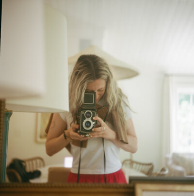 Self portrait of Lindsey Whatley shot on film by Lindsey Whatley Photo, East coast documentary-style wedding photographer for the untraditional