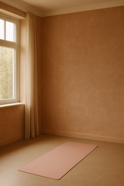 a pink yoga mat sits in a pink yoga studio for online meditation