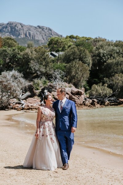Couple on the beach micro wedding Tasmania