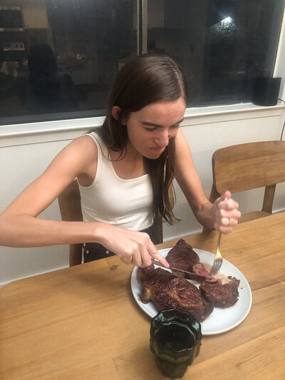Eating two steaks for dinner on the carnivore diet.