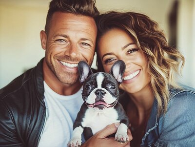 Founder and Co-owner photo with their Frenchie