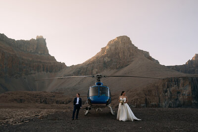 Couple having a helicopter elopement at Rockies Heli in Banff