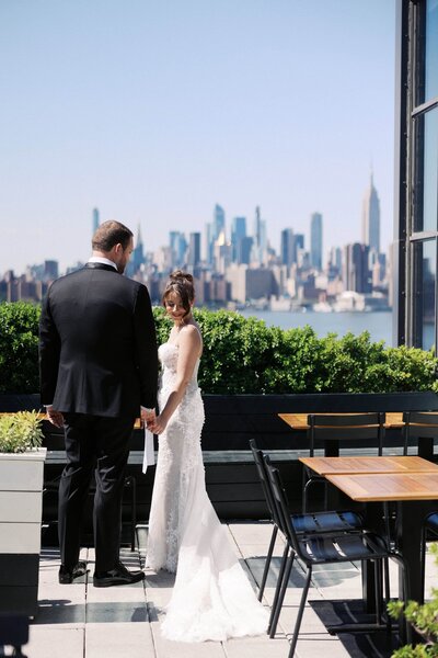 Terrace photo of the bride and groom at the wythe hotel in brooklyn