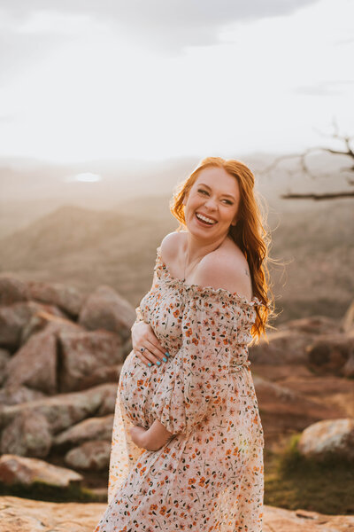 pregnant mother in the Wichita Mountain Wildlife Preserve at golden hour