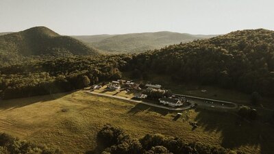 Even further away overhead view farm where this Berkshire Farm Wedding took place