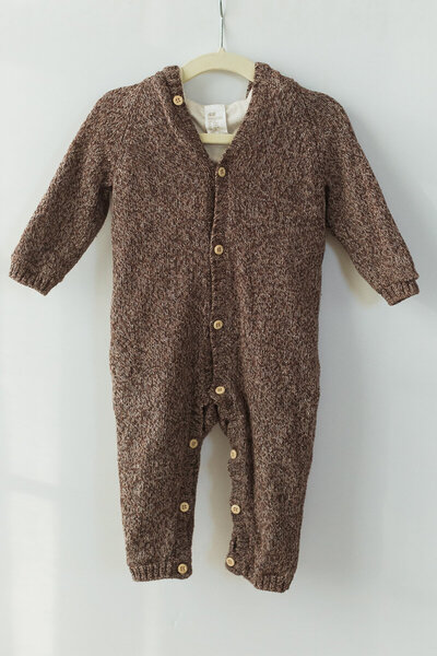 baby snow suit in brown