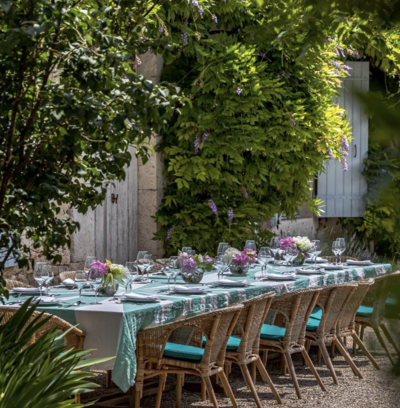 table set in nature at a yoga retreat in the french countryside at a luxury villa
