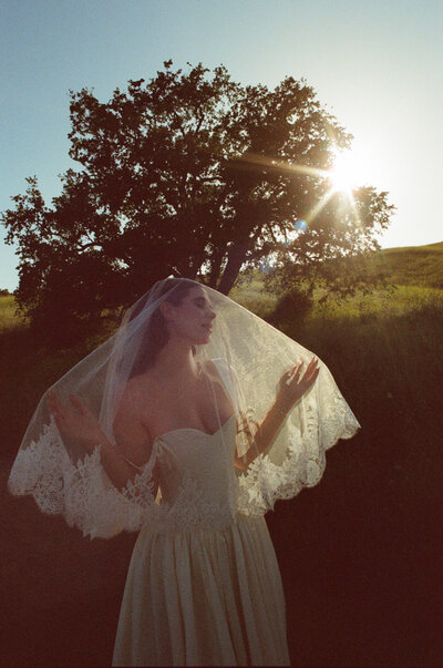 Film photograph of a bridal portrait captured by California editorial wedding photographer.