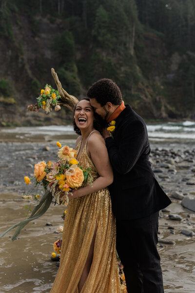 Black Couple laughing in Seaside Oregon