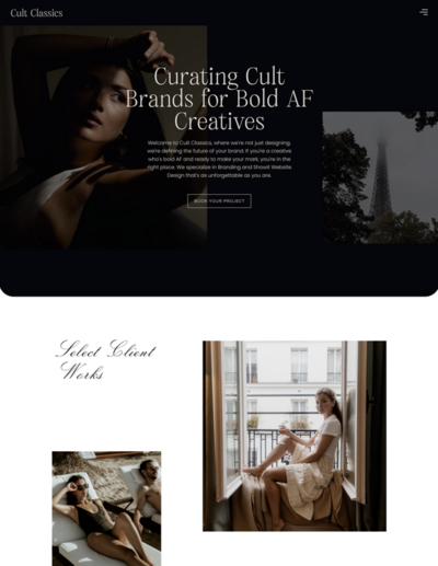 Website mock up of Cult Classic