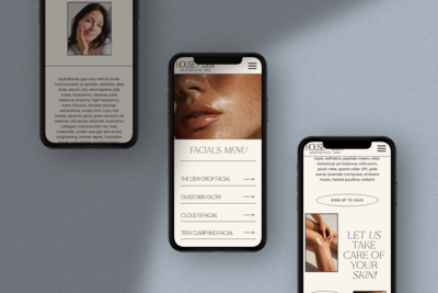 High-end Showit website template and semi-custom brand kit created for beauty professionals and creative entrepreneurs.