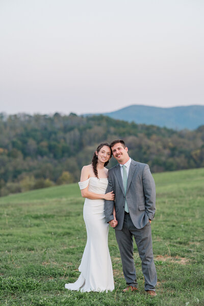 Sunset portraits on a wedding day in the Blue Ridge Mountains near Roanoke Virginia