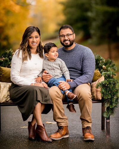 Holiday photoshoot of a family on a private path in Redmond WA.