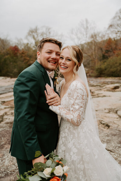 bride and groom hugging after eloping in Virginia