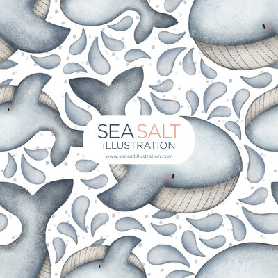 Whales with splash elements