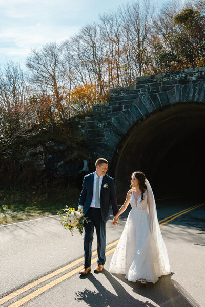 Blue Ridge Parkway elopement in the fall. Photography by Elopements by Erin.