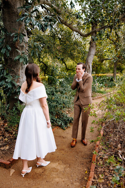 groom stunned to see his bride for the first time at the orcutt ranch wedding venue