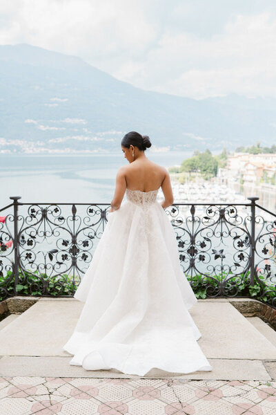 Bride overlooking Lake Como on her wedding day