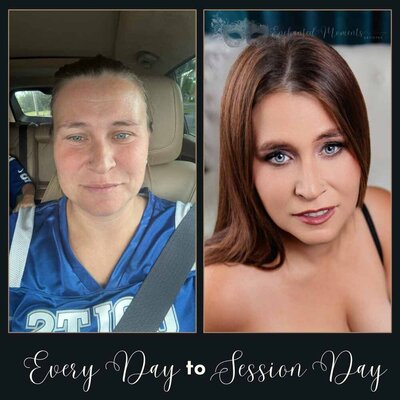 Photo of a womans ' transformation before and after a boudoir session