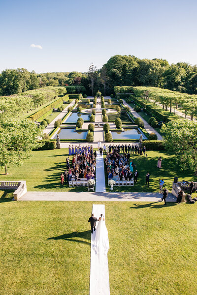Drone shot of Oheka Castle grounds