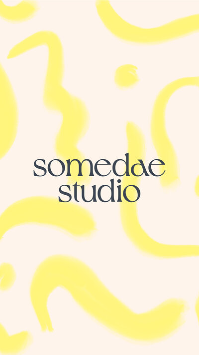 Somedae Studio logo on an abstract yellow and white texture background