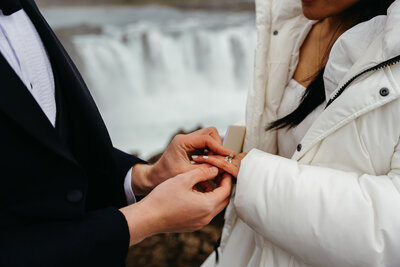 rings in iceland elopement waterfall