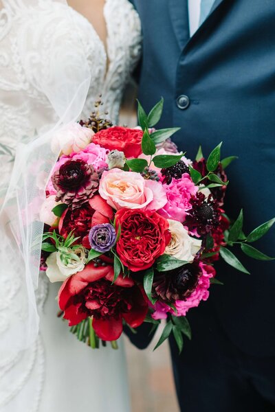 purple and red bridal bouquet
