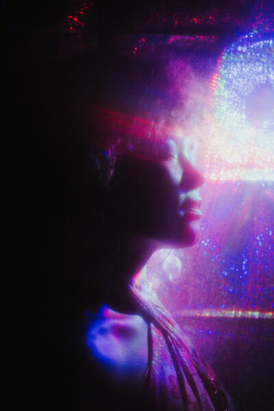 Disco hair girl in moonbeam facing right