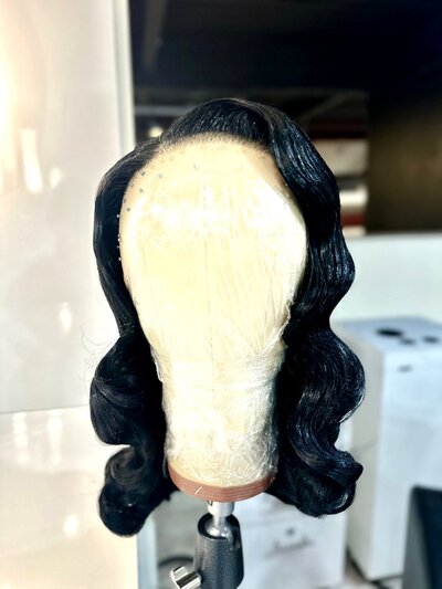 Front view of a vintage glam wave bridal wig styled for Las Vegas brides, featuring soft sculpted waves and a classic Hollywood-inspired silhouette.