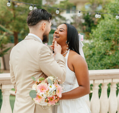 couple about to kiss after getting married at the stirling club in las vegas