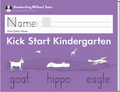 book cover with purple background and the title 'kick start kindergarten'