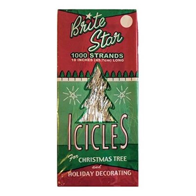 Box of retro-style icicle strands for Christmas tree decorating – nostalgic pick from Sweet Pea Ink Creative.