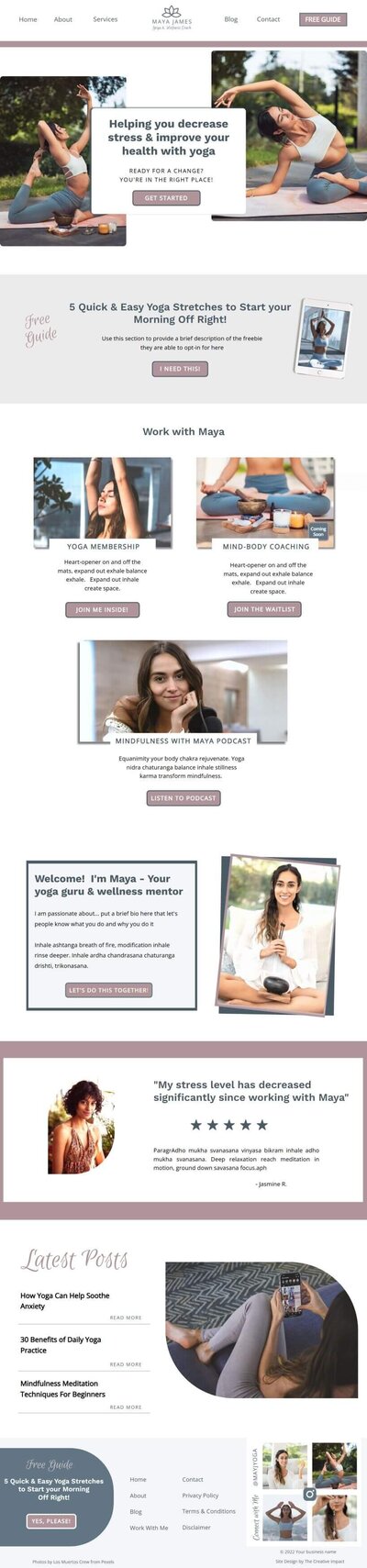 Ipad vertical website mockup of Maya James yoga website