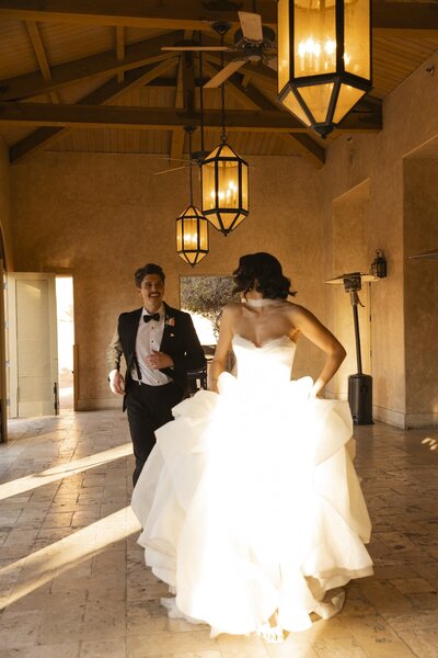 bride and groom embrace after wedding ceremony in arizona