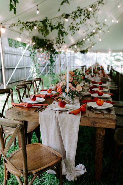 Intimate-Backyard-Wedding-tent-reception-hanging-greenery
