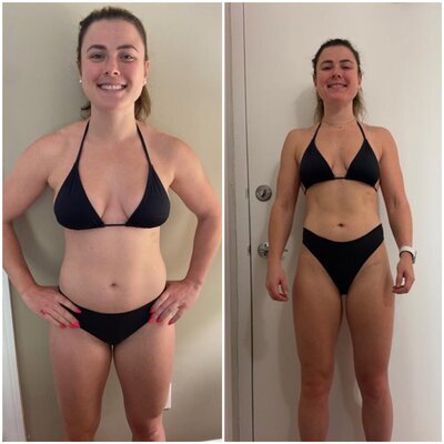 Side by side of a client's before and after progress pictures