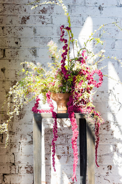 Pink and Green Spirea Centerpiece from a Wedding Styled Shoot in Atlanta