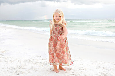 watercolor florida beach photo of little girl with rainbow