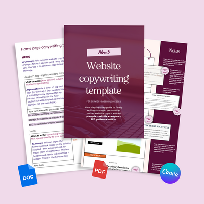 About page copywriting template with AI prompts - google doc template + canva template