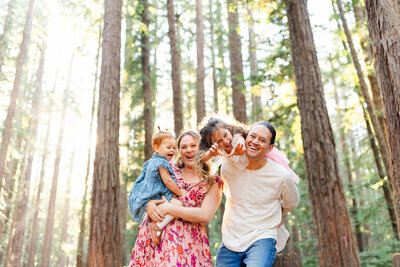 Family photo in Redwood forest in California
