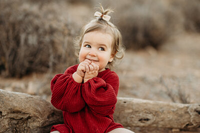 a young family of 4 pose for their portraits at Red Rock Canyon