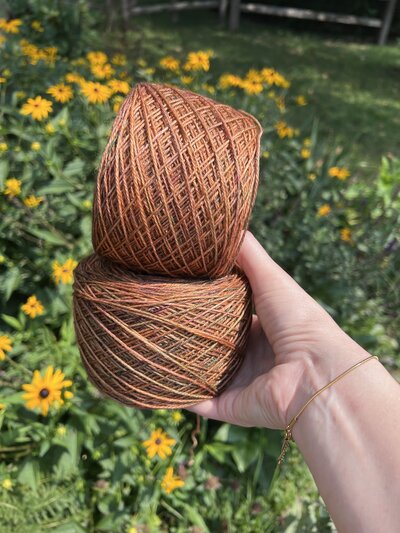 Lexie Dane Knitting Holding Yarn for the Venus top