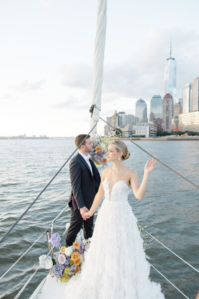 New England wedding portrait on a boat