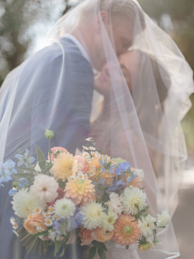 bride and groom under veil santa barbara zoo wedding